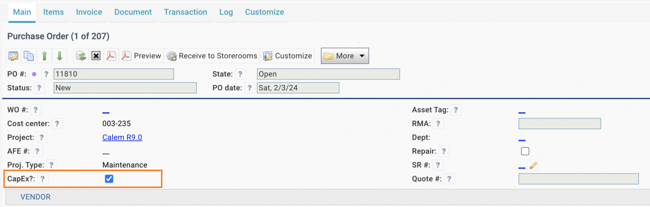 A New Checkbox for Capital Expenditure in POs