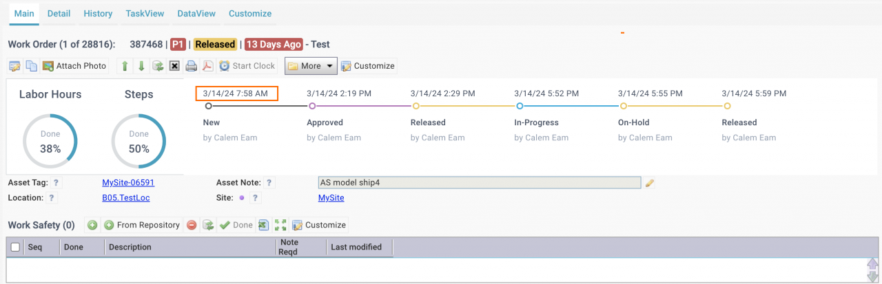 Date and Time in Work Order Timelines