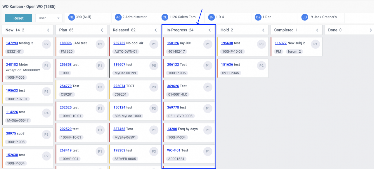 In-Progress in Work Order Kanban