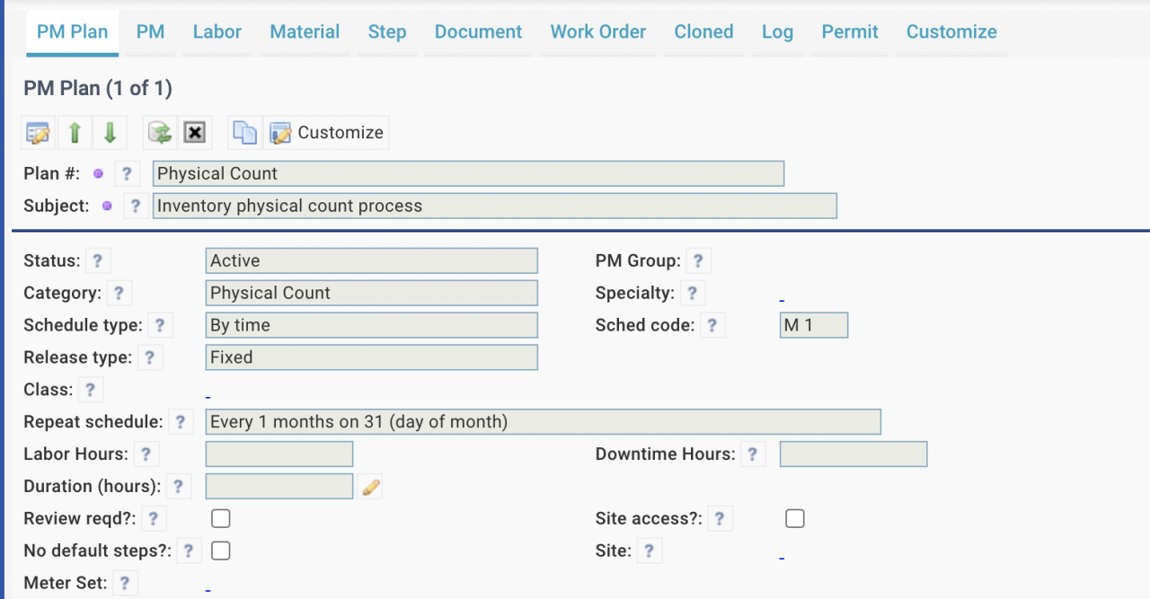 Streamlining Physical Count by PMs and Work Orders