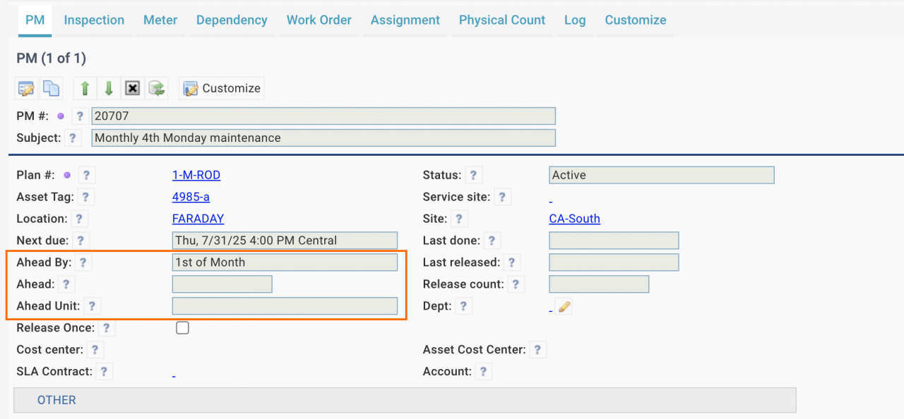 Generating PM Work Orders on 1st of Month