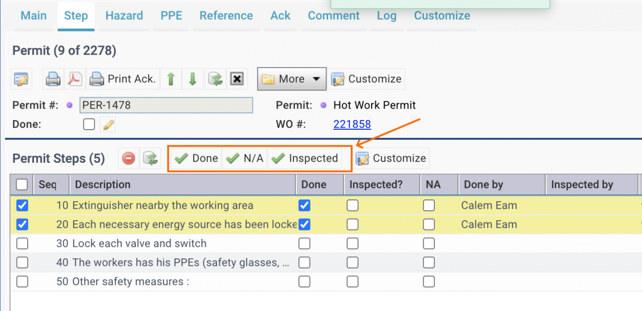 New Feature: Action Menu for Work Permit Steps